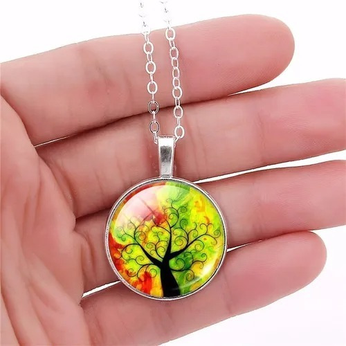 Collar Dije Árbol De La Vida Color Plata Cristal Para Mujer