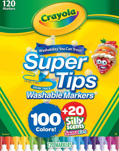 Crayola Supertips 120 Plumones Lavables - Niños Y Jóvenes