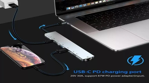 Hub Adaptador 8x1 Tipo C Hdtv / Sd / Tf / Usb 3.0 / Pd / Lan