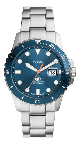 Relógio masculino Fossil Fossil Blue Dive em aço - pulseira prateada