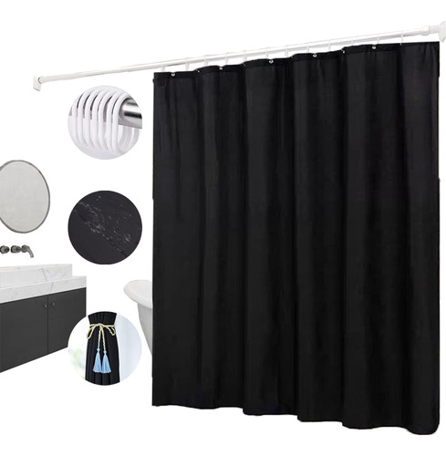 Cortinas De Baño Impermeable Antimoho Poliester ,180*180 Cm Color Negro Ch