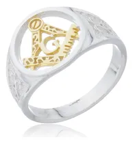 Comprar Anel Maçonaria Prata 925 Kl Com Símbolo Em Ouro Amarelo 18kl