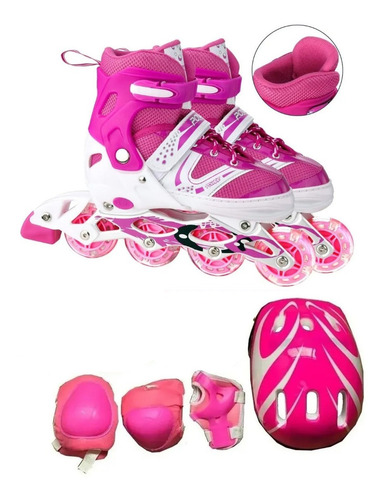 Imagen 2 de 4 de Patines Lineales Ajustable D Niñas + Set D Protección 2 En 1