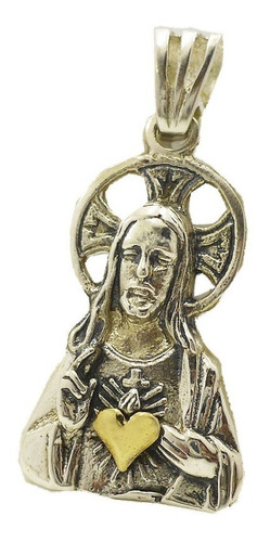 Dije Medalla Religiosa Plata 925- Oro Mujer Sagrado Corazón