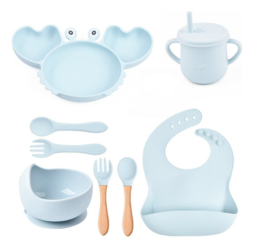 Set 8 Plato Vaso Bowl Babero Para Comida Bebé De Silicona