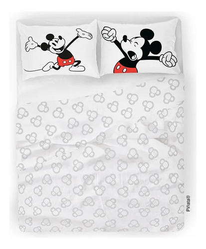 Set De Sabana Queen Mickey White 4 Piezas Disney Original