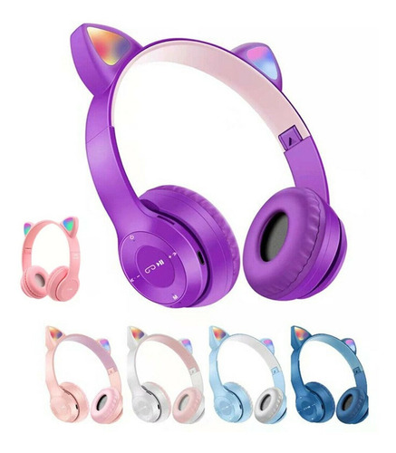 Auriculares Bluetooth Luz Rgb Infantil Orejitas De Gato 