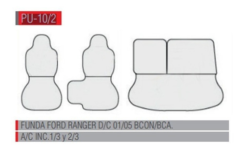 Imagen 2 de 7 de Fundas Cubre Asiento Ford Ranger 01/05 Butacon Apoyac Incorp