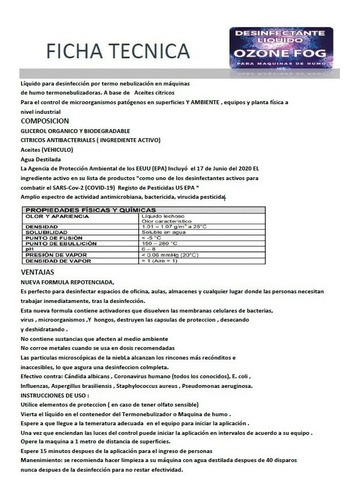Imagen 5 de 5 de Liquido Sanitizante Para Maquina De Humo 5 Lts Base Agua
