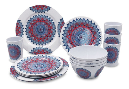 Vajilla De Cocina Melamina Decorada Mandala 16 Pz Fraciel