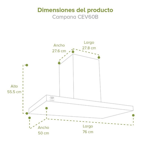 Combo Parrilla Gas 4q Y Campana Pared 76 Cm Avera Ai4cev60b Color Plateado