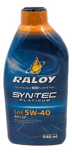 Aceite Raloy 100% Sintetico Platinum 5w40 Api Sp Litro