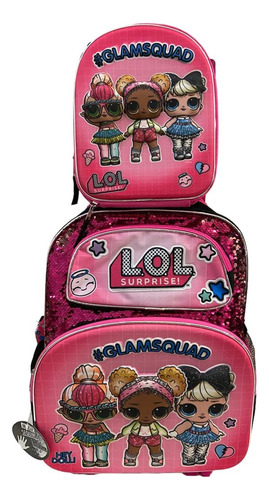 Mochila Lol Con Lonchera Llantas De Gel Hermosas Color Rosa chicle