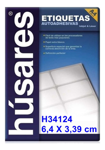 200 Hojas Etiquetas Autoadhesivas Husares H34124 6,40x3,39