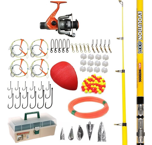 Kit Pesca Lisa Reel + Caja Completa Variada + Telescopica 4 Mt Accion De Punta + Lineas Anzuelos Plomadas Mosquetones