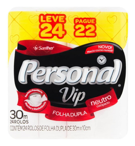 Papel Higiênico Folha Dupla Neutro Personal Vip Lv 24 E Pg22