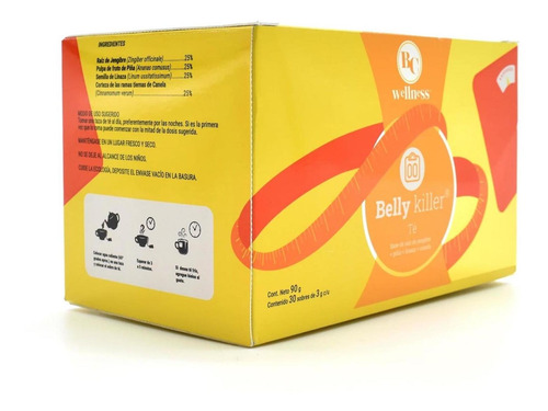 Imagen 3 de 8 de Té Belly Killer Linaza Jengibre Canela 30 Sobres Bc Wellness