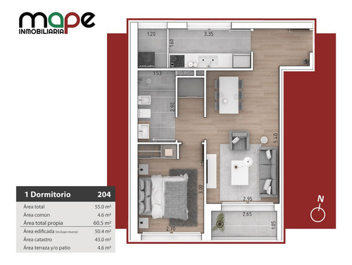 Imagen 7 de 7 de Apartamento De 1 Dormitorio En Malvín, U$s 62.700 + Cuotas