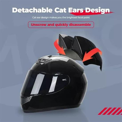 . Casco De Motocicleta Con Orejas De Gato For Mujer, Cara