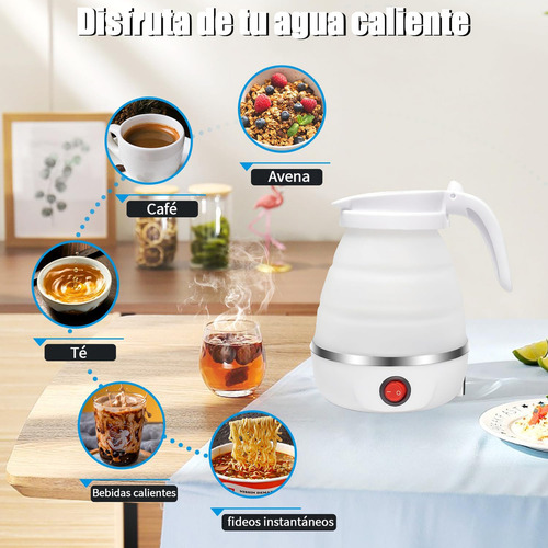 Hervidor De Agua Plegable, Portatil Silicona Tetera Cafetera, 600ml Jarra Eléctrica, Fácil Y Cómodo De Almacenar, Con Cable De Alimentación, Para El Hogar Y Acampar