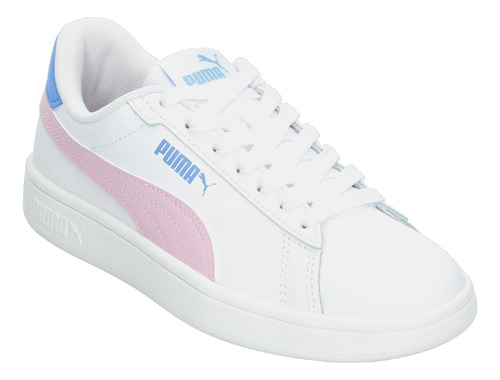 Tenis Puma Smash 3.0 L Jr Blanco Para Niña Colores Pastel Comodos Versatiles Original De Moda Ligero