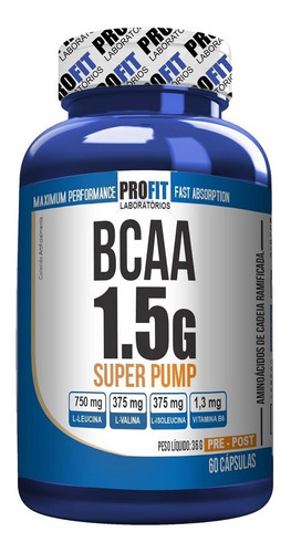 Aminoácido Bcaa Super Pump, 1,5 g, 60 cápsulas, sabor Profit Labs sin sabor