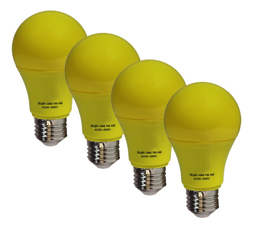 Kit 4 Lâmpada Bulbo Led 7w A60 Colorida Decorativa E27 Biv Cor Da Luz Amarelo