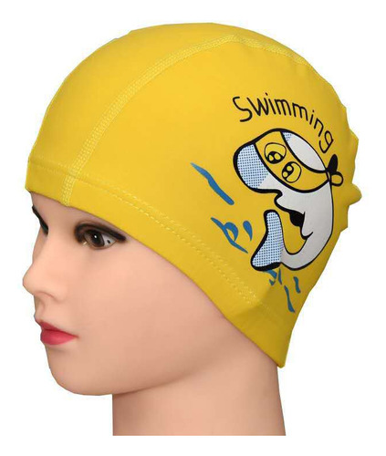 Gorro de natación profesional impermeable para niños con forma de delfín amarillo