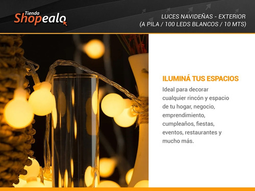 Imagen 5 de 8 de Luces Decorativa Cálidas Bolita Blanca 50 Led 5 Mt A Pilas-*
