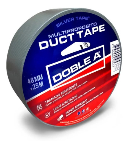 Rollo Cinta Duct Tape Doble A 48mm X 25m Tela Silver Colores Color Negro