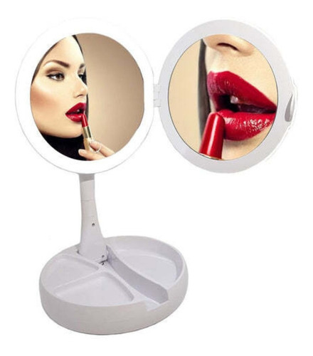 Espejo Doble P/ Maquillaje C/ Luz Led Tactil Usb Aumento X10