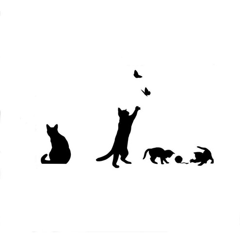 Black Four Cats Design Catching Butterfly Playing With ...