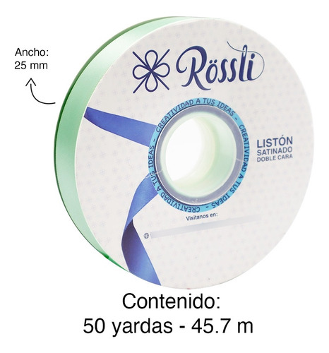 Listón Satinado Doble Cara No. 5 Con 45.7 Metros Menta Liston Satinado No.5