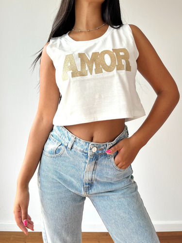 Top Sc Mayorista Pupera Amor Dorado Con Brillo Para Mujer
