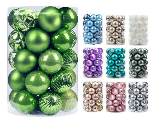 Esferas Para Arbol Navideño Color Verde Tamaño 40 Mm 34 Pc