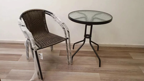 Just Home Collection Mesa Set Jardin Balcon + 2 Silla Rattan Exterior Color Chocolate