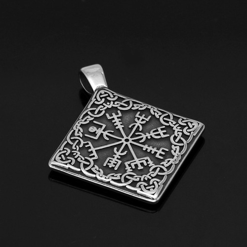 E Colar Vegvísir Viking Bússola Amuleto Relevo Ambos Os