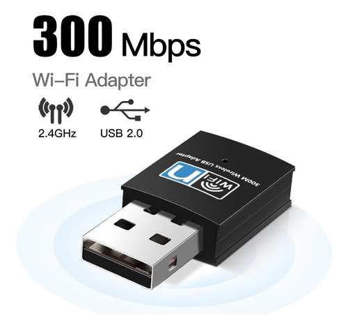 Imagen 1 de 8 de Adaptador Wifi Usb Placa De Red Pc Receptor Nano 300 Mbps