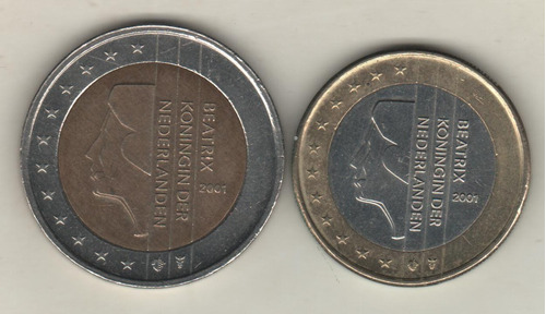 Holanda Monedas Bimetálicas De 1 Y 2 Euros 2001 Km240/1 Xf+