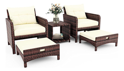 Pamapic 5 Piezas De Mimbre Patio Muebles Set Sillas De Patio