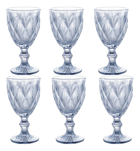 Conjunto 6 Taças De Água Vinho Suco De Vidro Diamond 325ml Cor Azul