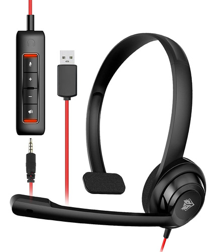 Auriculares Usb Con Cancelacion De Ruido Microfono Negro