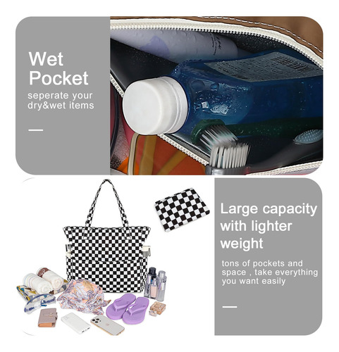 Bolsa Minimalista Multiusos Comoda Con Diseño Cuadros Negro
