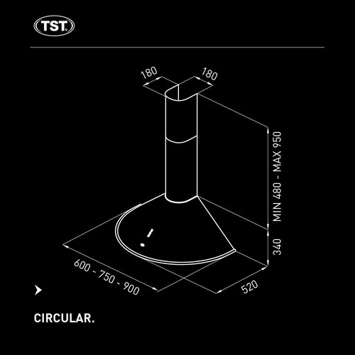 Imagen 5 de 8 de Extractor De Cocina Tst Circular Inox. De Pared 600x340x520