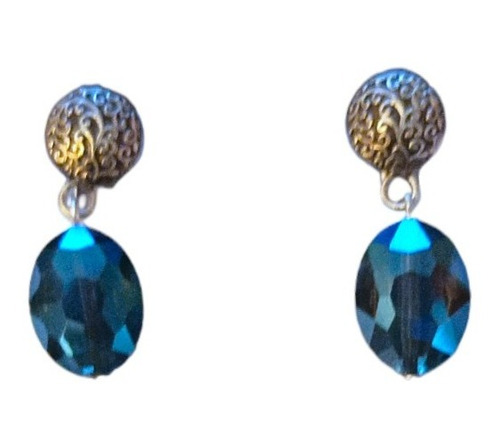 Aros Mujer Plata 925 Gotas Cristal Elemento Azul Oscuro