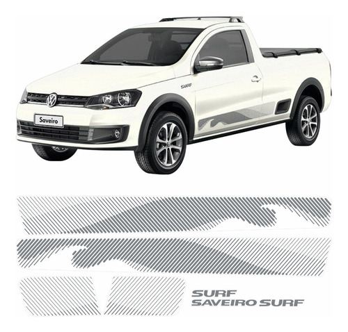 Kit Adesivo Faixa Volkswagen Saveiro Surf 2015 Grafite Dx35