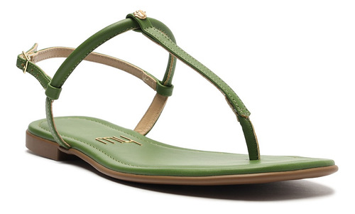 Imagem 1 de 6 de Sandália Feminina Rasteira Flat Broche Logo Verde - My Shoes