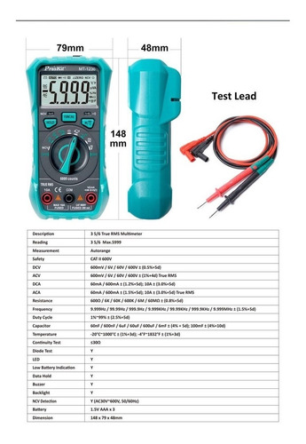 Imagen 3 de 4 de Tester Multimetro Autorango Proskit Mt-1236 True Rms Ncv