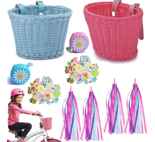 Cesta De Bicicleta Para Niños Con Campana, Borla Y Pegatinas