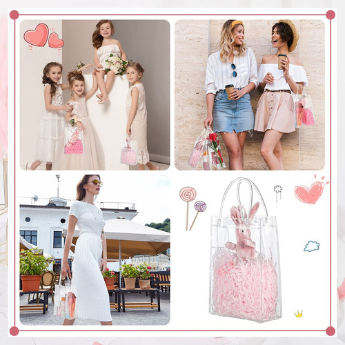 50 Bolsas De Regalo De Pvc Transparente Con Asas De Plástico